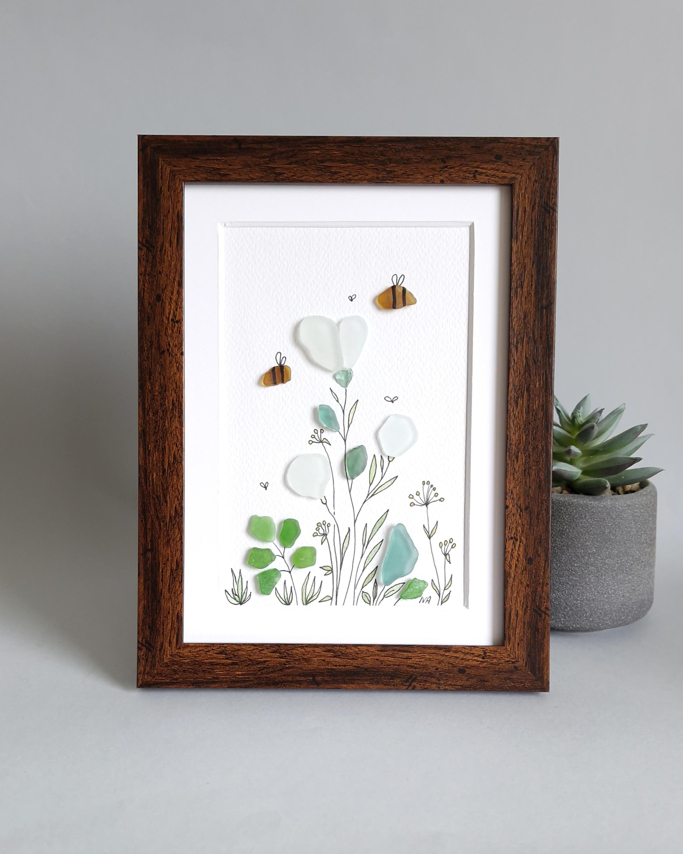 Sea Glass Art Flower, Sea Glass Picture, Mom Gifts, Seaglass Art