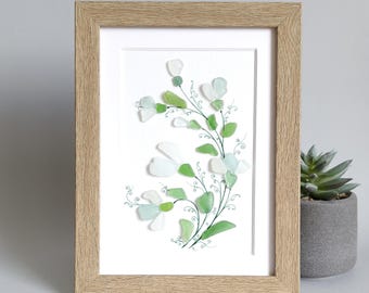 Sea Glass Flower, Flower Wall Art, Neutral Wall Decor, Botanical Art, Floral Sea Glass, Framed Art