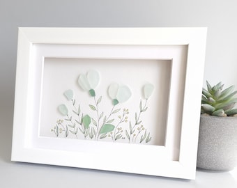 Sea Glass Flower, Flower Wall Art, Neutral Wall Decor, Botanical Art, Floral Sea Glass, Framed Art