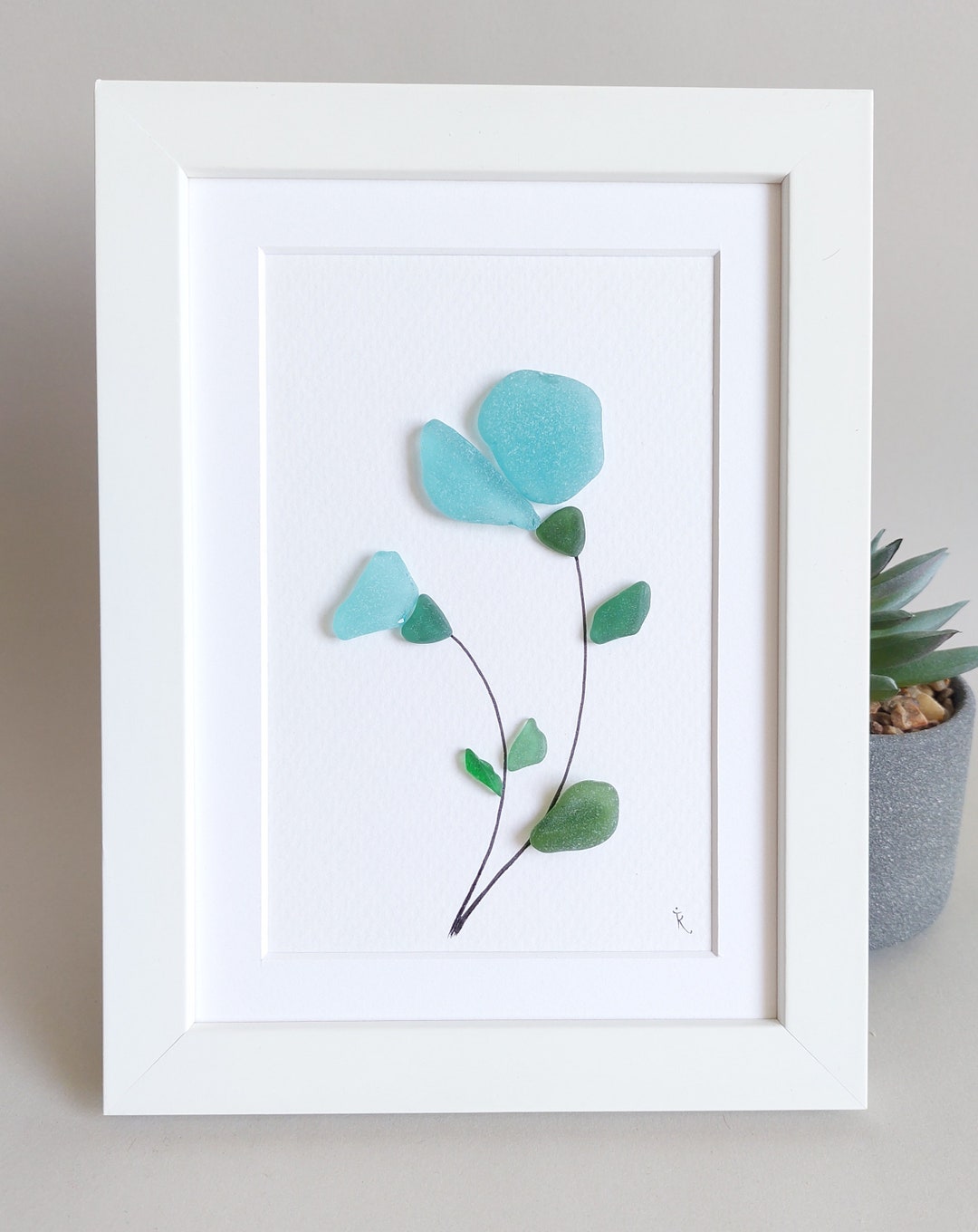 Sea Glass Flower Sea Glass Art Picture Wall Decor Sister Etsy