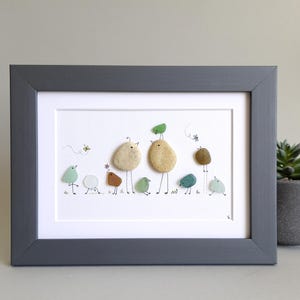 Seaglass & Pebble Art Family Portrait - Framed Handmade Artwork