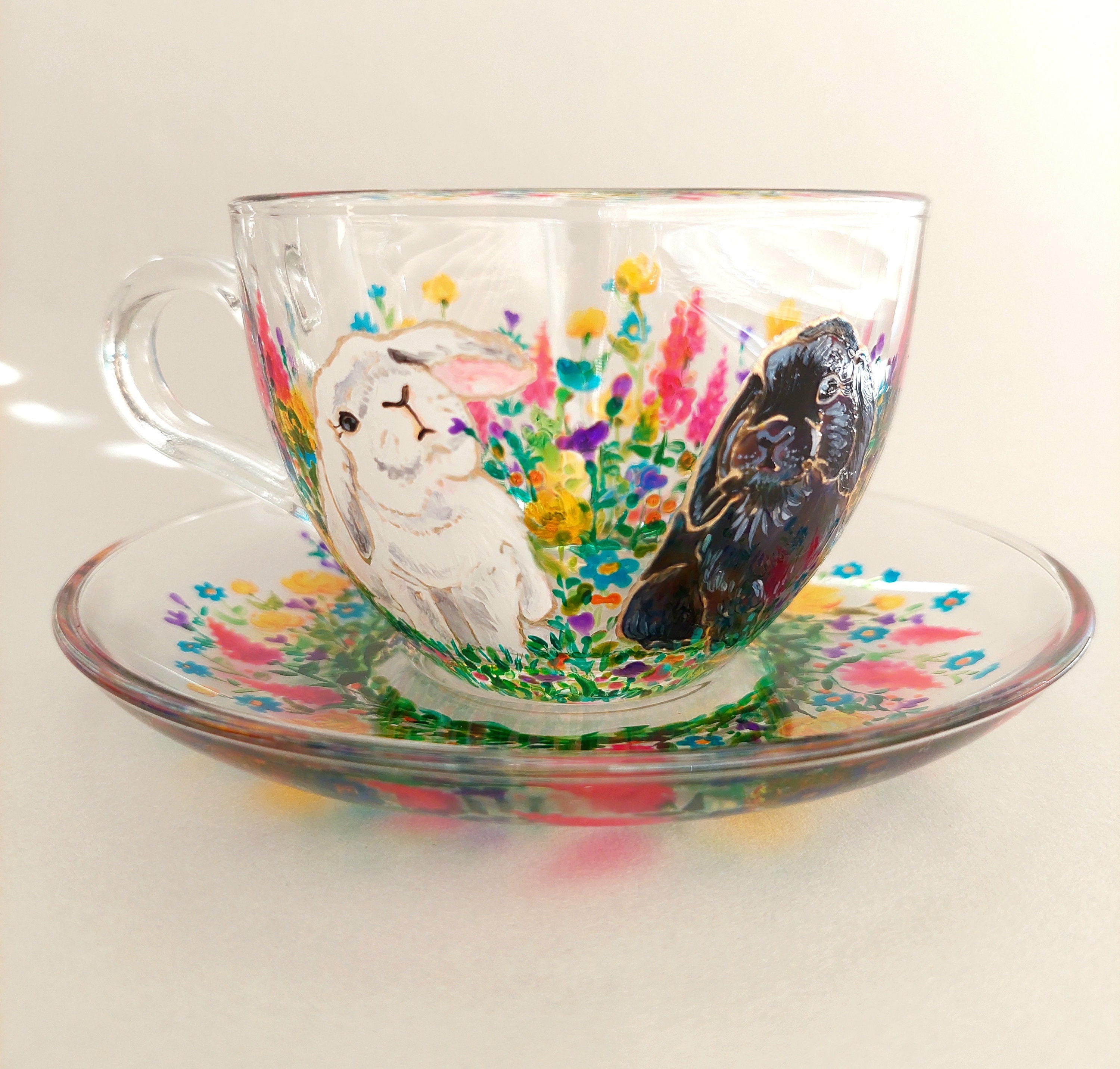 Custom Rabbit Tea Cup and Saucer Bunny Rabbit Family Etsy