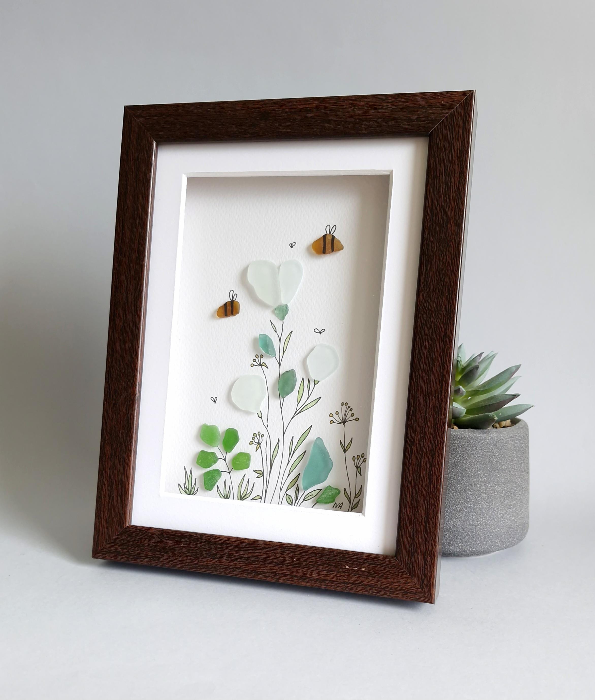Sea Glass Art Flower, Sea Glass Picture, Mom Gifts, Seaglass Art