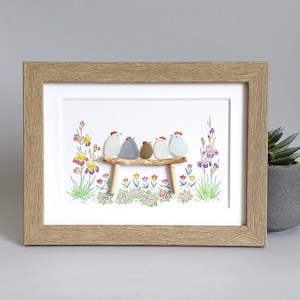 Sea Glass Chicken Family, Chicken Art, Chicken Decor, Chicken Easter Ornament, Colourful Birds, Sea Glass Picture, Framed Art image 5