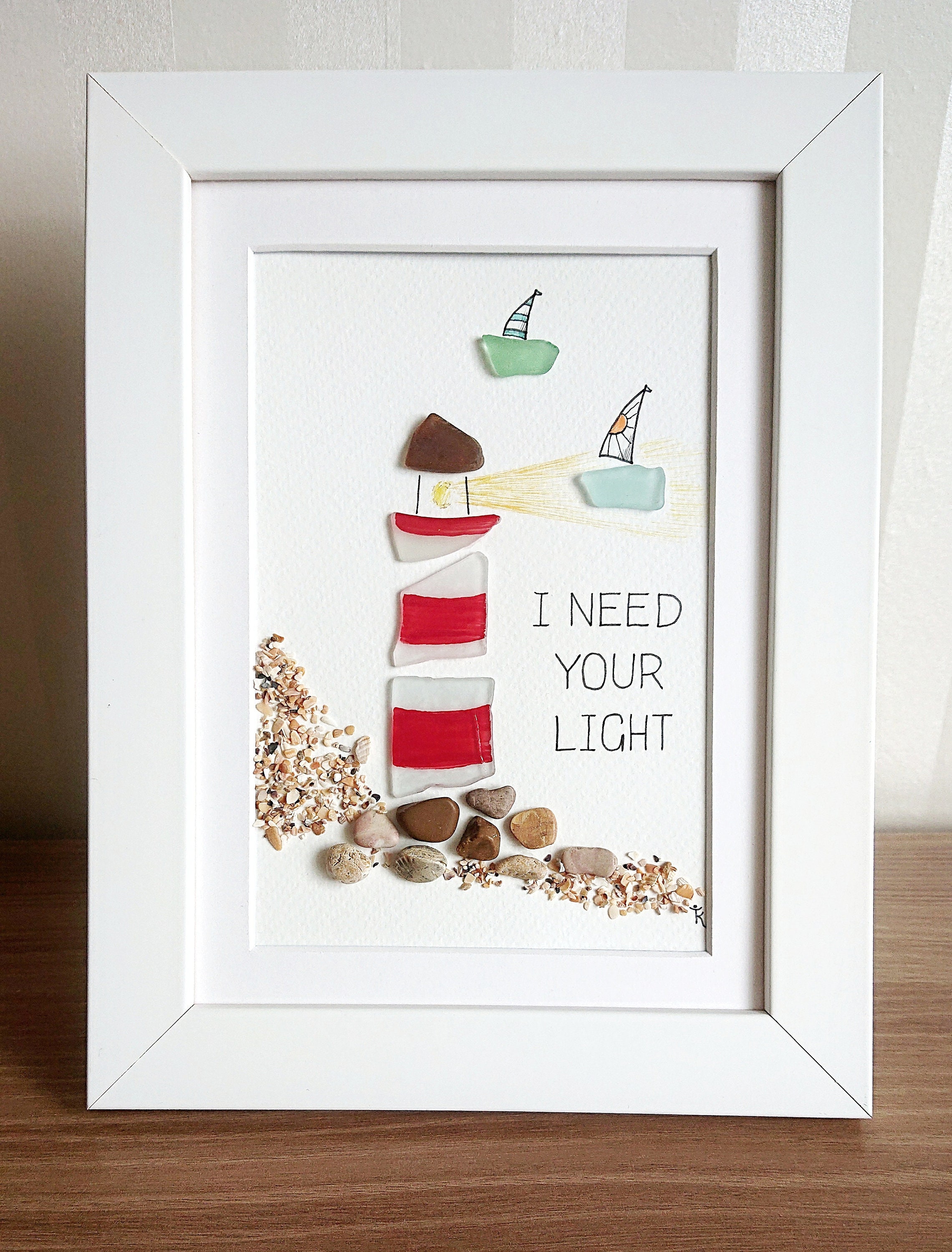 Sea Glass Lighthouse Sea Glass Art Picture Wall Decor Beach Etsy