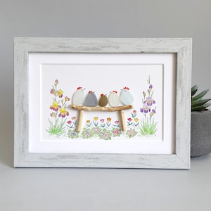 Sea Glass Chicken Family, Chicken Art, Chicken Decor, Chicken Easter Ornament, Colourful Birds, Sea Glass Picture, Framed Art image 4
