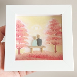 Romantic couple, Lovers on a bench, Romantic Pebble Art, Pebbles Style Women and Men couple,Romance Art, Love pebbles, Kiss Under The Lights