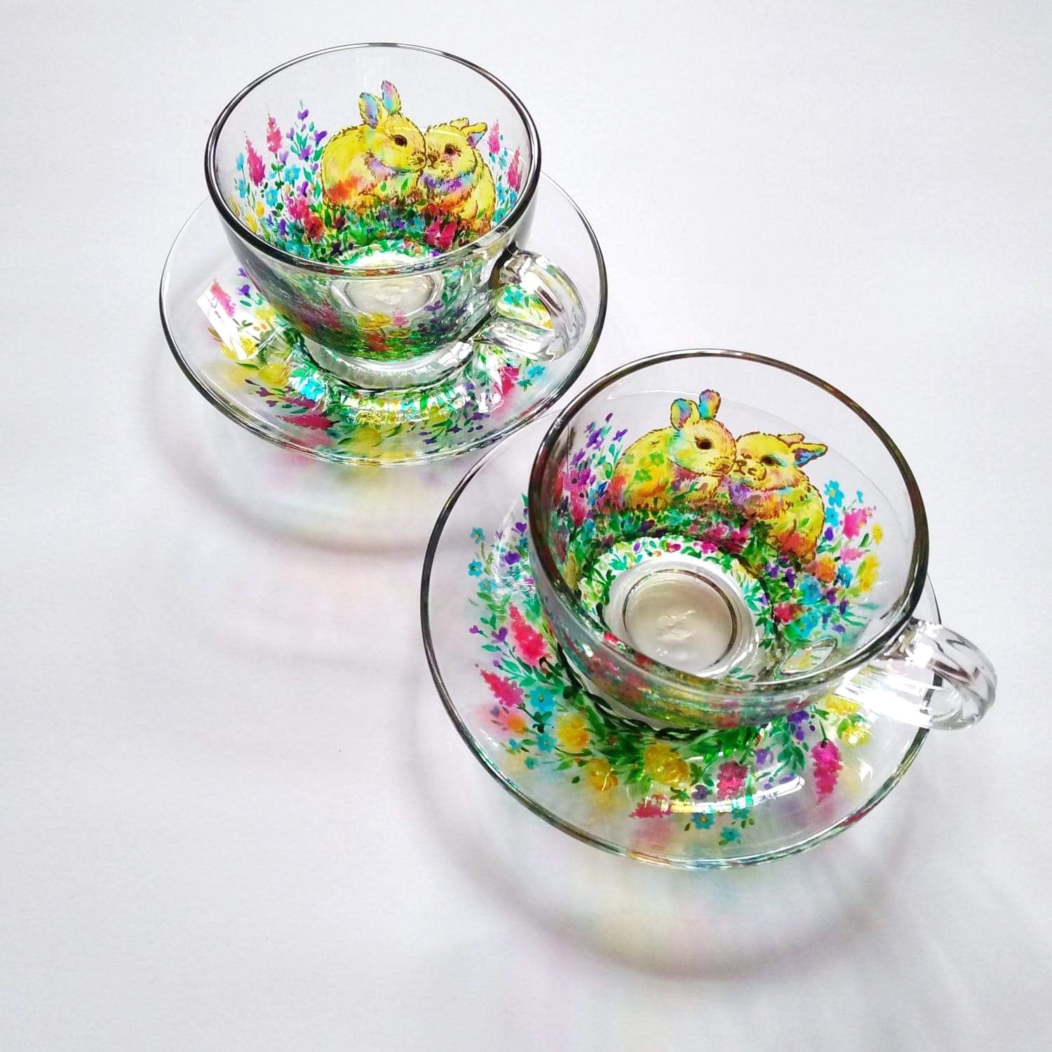 Rabbit Tea Cup and Saucer Hand Painted Tea Cup Personalised Etsy