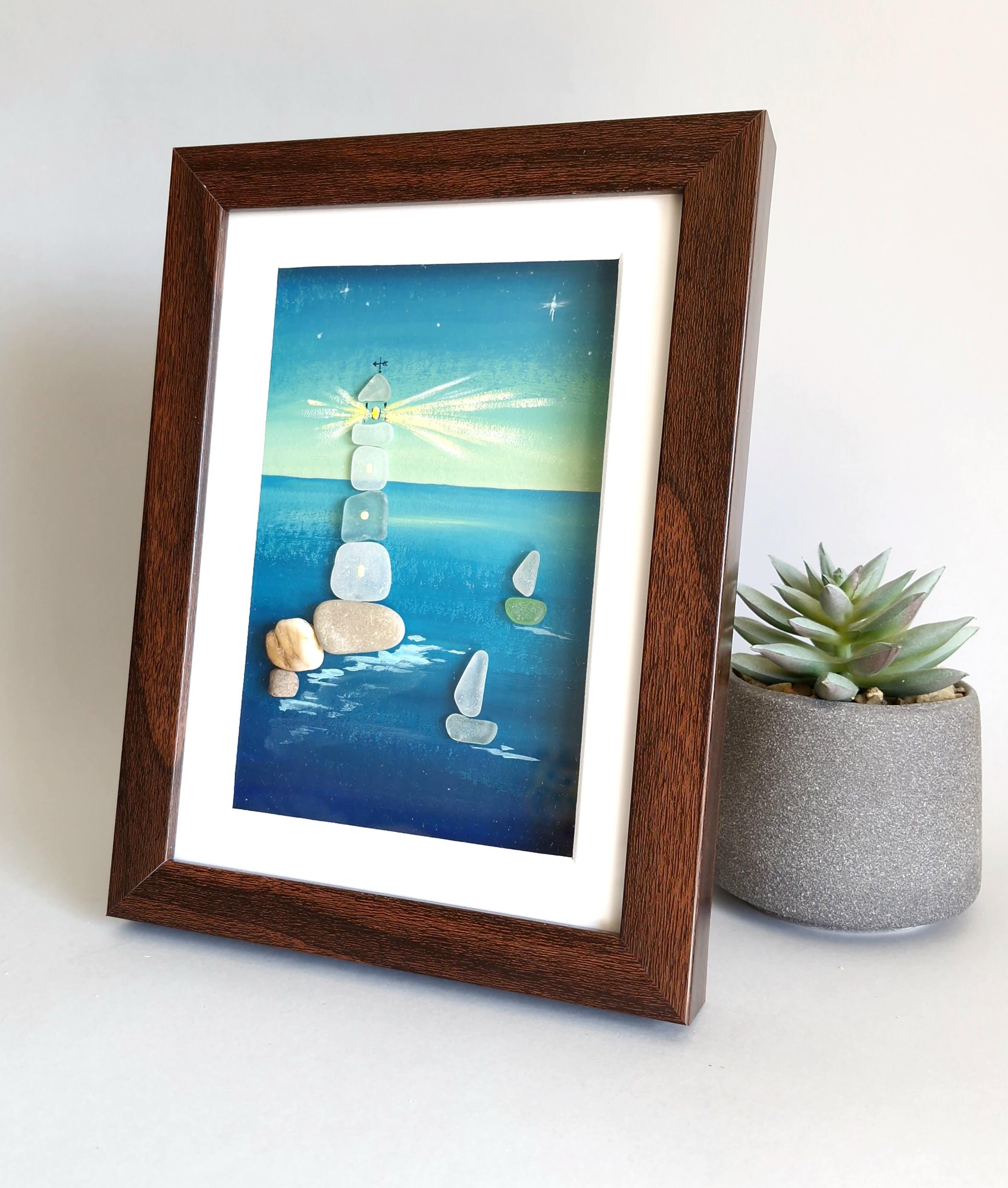 Sea Glass Dark Lighthouse, Hand Made Sea Glass Lighthouse