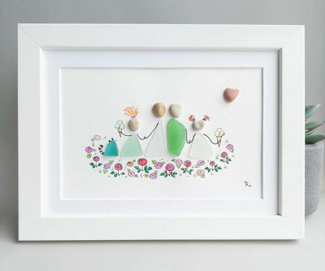 Sea Glass Family, Sea Glass Art Picture, Wall Decor, Beach Decor, Home