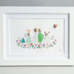 Sea Glass Family, Sea Glass Art Picture, Wall Decor, Beach Decor, Home Decor, Framed Art