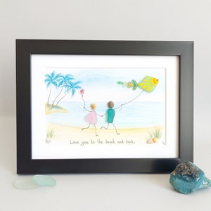 Seaglass art couple, Pebble art palms on the beach, Couple on the bench, Anniversary gift, Wedding gift, Engagement gift, Birthday gift