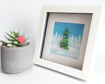 Sea Glass Christmas Tree, Sea Glass Art Picture, Sea Glass holiday tree, Home Decor, Unique, Handmade, Frame