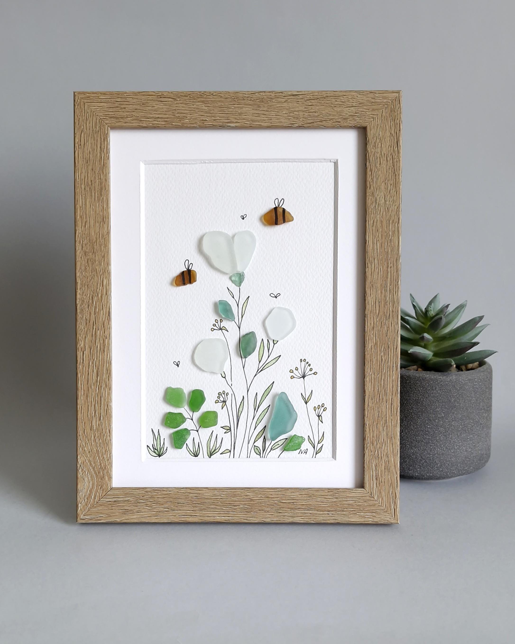 Sea Glass Art Flower, Sea Glass Picture, Mom Gifts, Seaglass Art