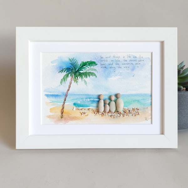 Personalised Family Seaside Beach Pebble Picture, Family Pebble Art, Gift For Mom from Daughter, Mom Gift, New Mom Gift, Unique Gift