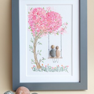 Beautiful Pebble Art, Couple art, Wall Decor, Beach Decor, Home Decor, Framed Art image 6