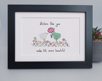 Sister Seaglass gift, Seaglass Art, Sister Gift, Framed, Birthday Gift for Sister, Personalised Gift Sister, Personalised Sister Quote