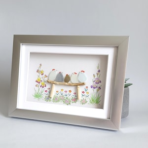 Sea Glass Chicken Family, Chicken Art, Chicken Decor, Chicken Easter Ornament, Colourful Birds, Sea Glass Picture, Framed Art image 11