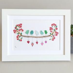 Sea Glass Art Family, Sea Glass Birds, Birds, Sisters, Family Life, Frame Art