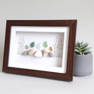 Birds on Rocks, Seaglass Birds, Unique Pebble Art & Sea Glass Picture,  Coastal Decor, Beach Home Decor, Beach House