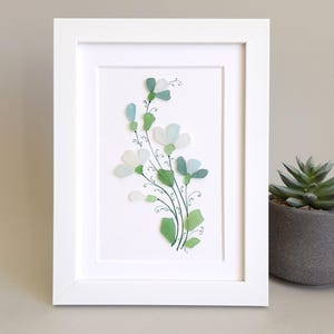 Sea Glass Flower, Flower Wall Art, Neutral Wall Decor, Botanical Art, Floral Sea Glass, Framed Art