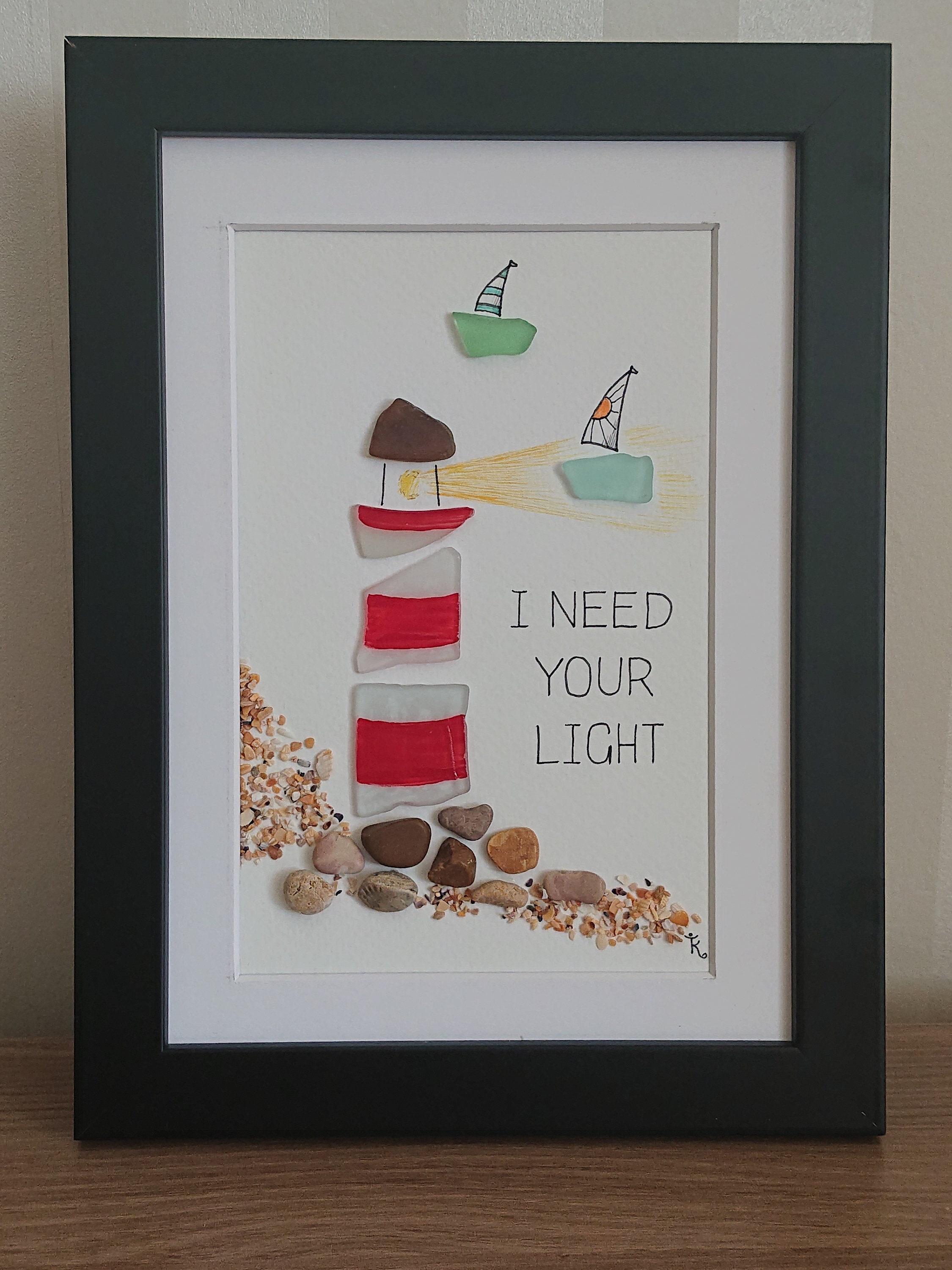 Sea Glass Lighthouse Sea Glass Art Picture Wall Decor Beach Etsy