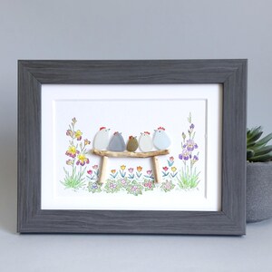 Sea Glass Chicken Family, Chicken Art, Chicken Decor, Chicken Easter Ornament, Colourful Birds, Sea Glass Picture, Framed Art image 3