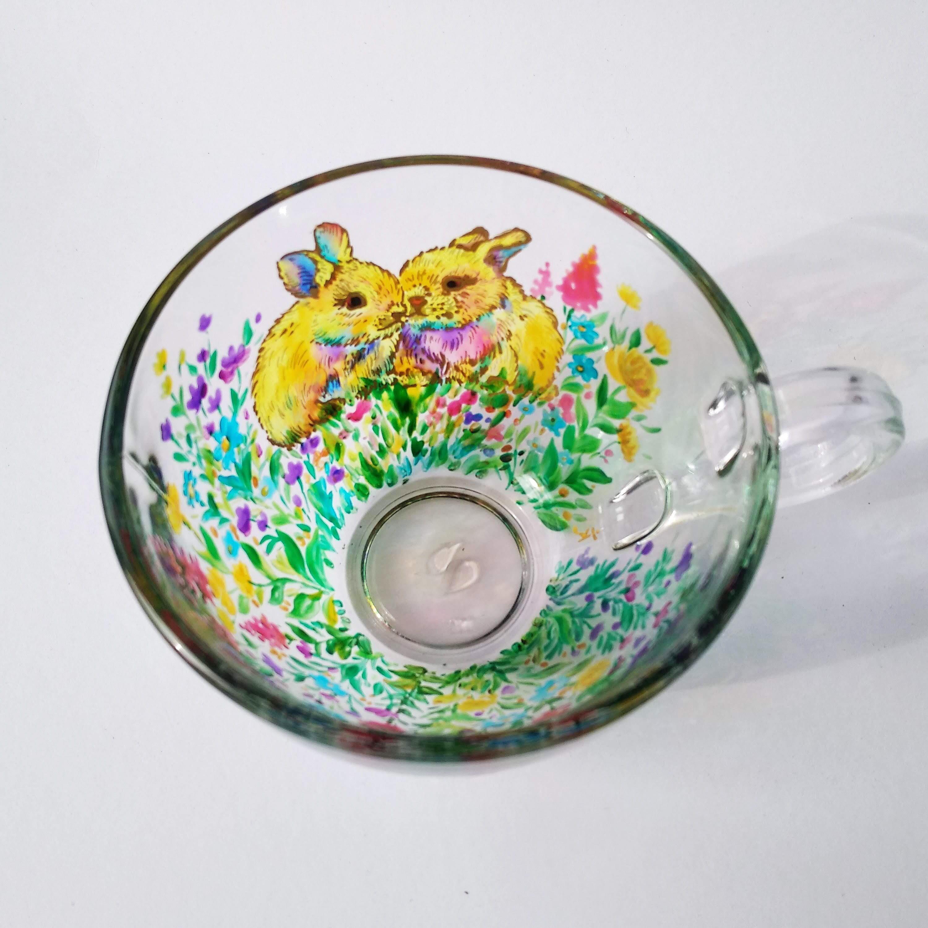 Rabbit Tea Cup and Saucer Hand Painted Tea Cup Personalised Etsy