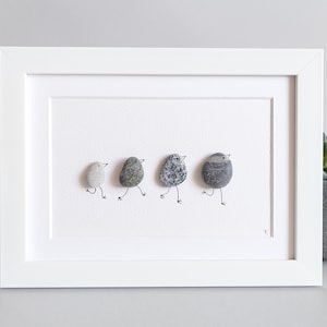Pebble Art with Birds, Birds Family Gift, Pebble art family, Framed Art