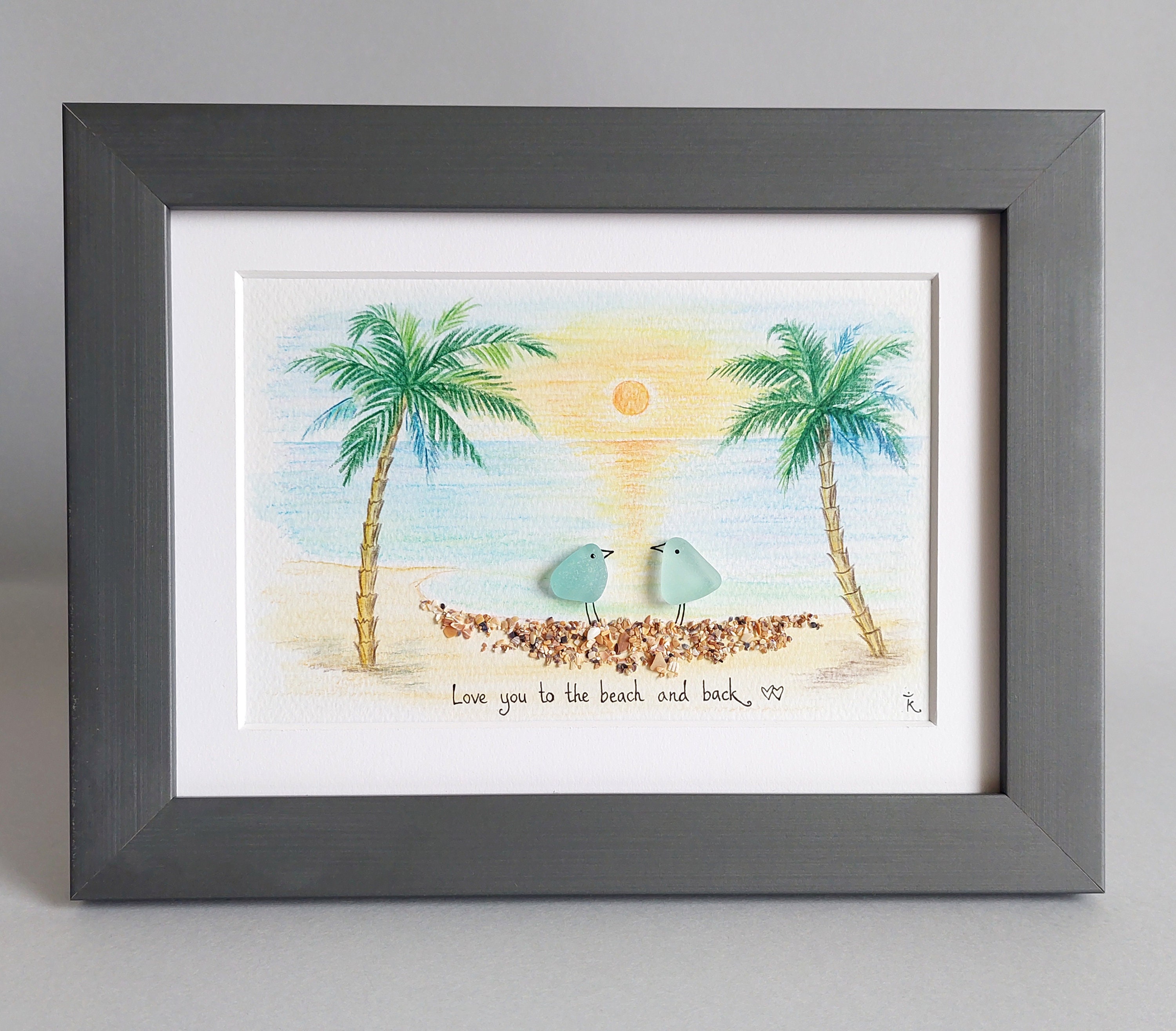 Seaglass Art Couple, Seaglass Art Sunset on the Beach, Romantic