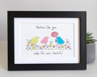 Sister Seaglass gift, Seaglass Art, Sister Gift, Friends seaglass art, Birthday Gift for Sister, Gift Sister, Personalised Sister Quote