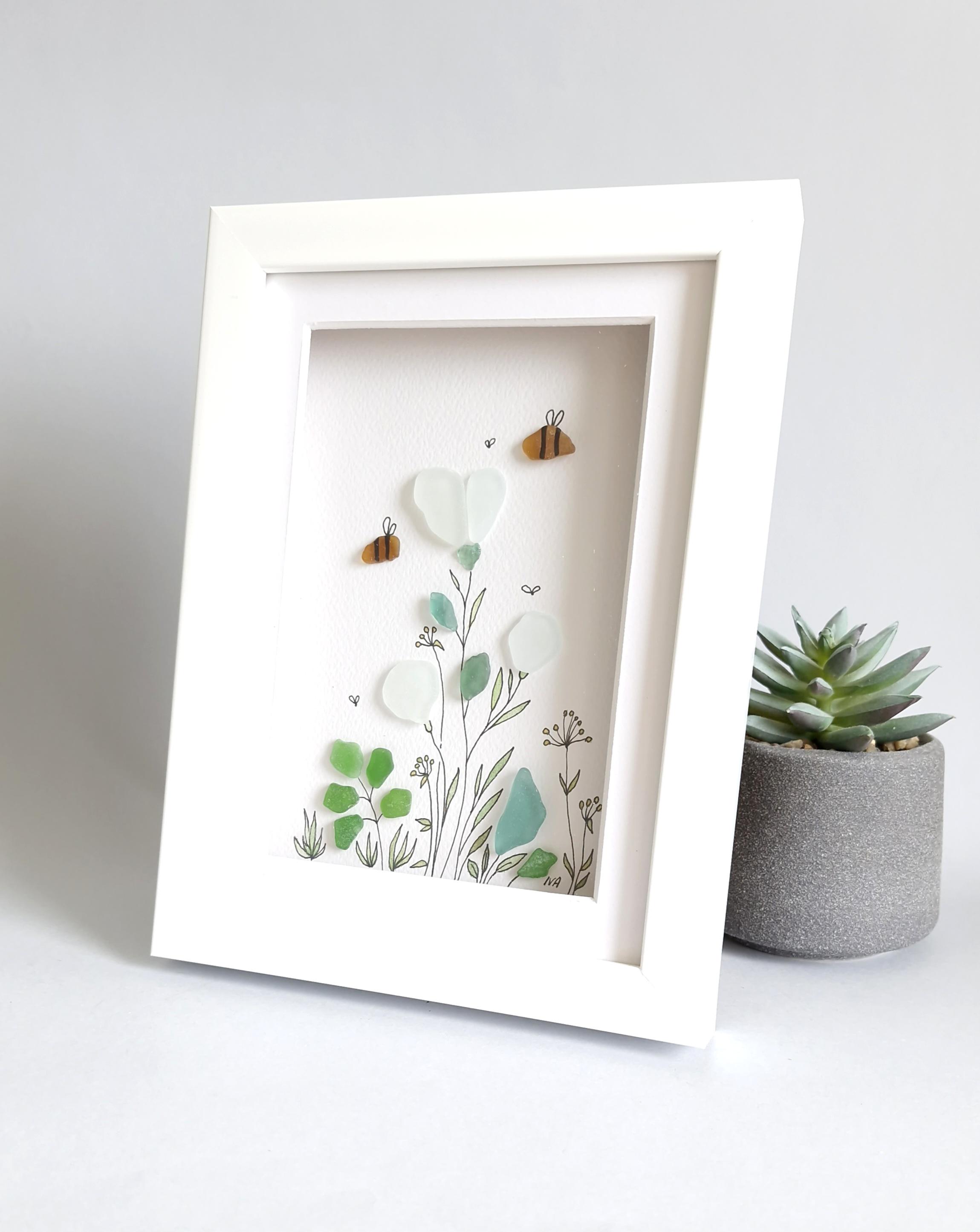 Sea Glass Art Flower, Sea Glass Picture, Mom Gifts, Seaglass Art