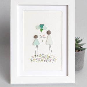 Gift for Mom, Mother and daughter, Birthday's Mom gift, Sea glass art, Besties, Personalized Sea glass art, Easter gift