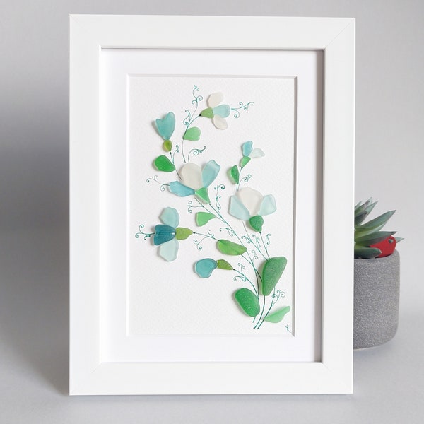 Sea Glass Flower, Flower Wall Art, Neutral Wall Decor, Botanical Art, Floral Sea Glass, Framed Art