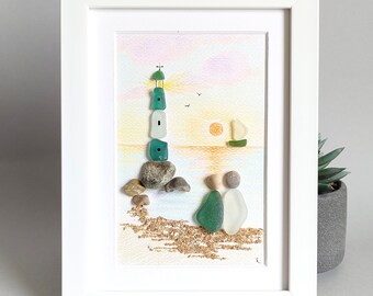 Sea Glass Lighthouse, Hand Made Sea Glass Lighthouse, Lighthouse Sea