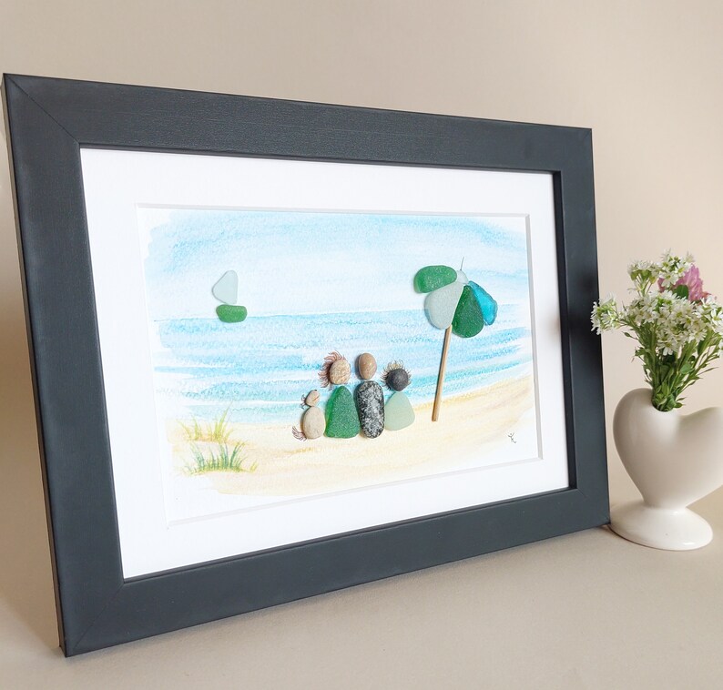 Personalised Family Seaside Beach SeaGlass Picture, Family Pebble Art, By The Sea, Pebble Art For Mom, Family Gift image 9