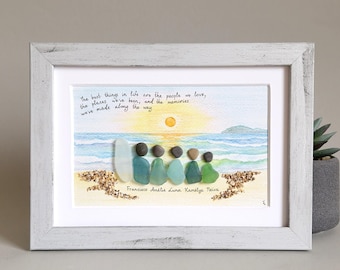 Surfers Family Beach Lovers, Personalised SeaGlass Picture, Beach Decor, Ocean Wave, Sentimental Gift