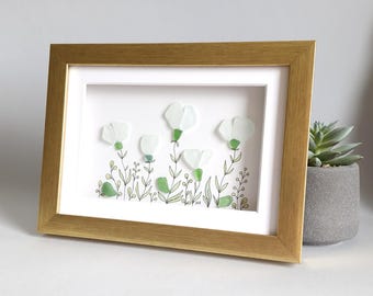 Sea Glass Flower, Flowers Wall Art, Neutral Wall Decor, Botanical Art, Floral Sea Glass, Framed Art