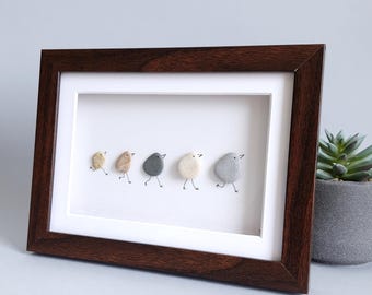 Pebble Art Birds Family, Handmade Framed Art