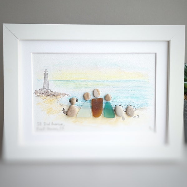 Personalised Family Seaside Beach SeaGlass Picture, Family Pebble Art, By The Sea, Family Quotes Wall Art, Inspirational Sayings