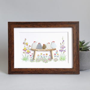 Sea Glass Chicken Family, Chicken Art, Chicken Decor, Chicken Easter Ornament, Colourful Birds, Sea Glass Picture, Framed Art image 6