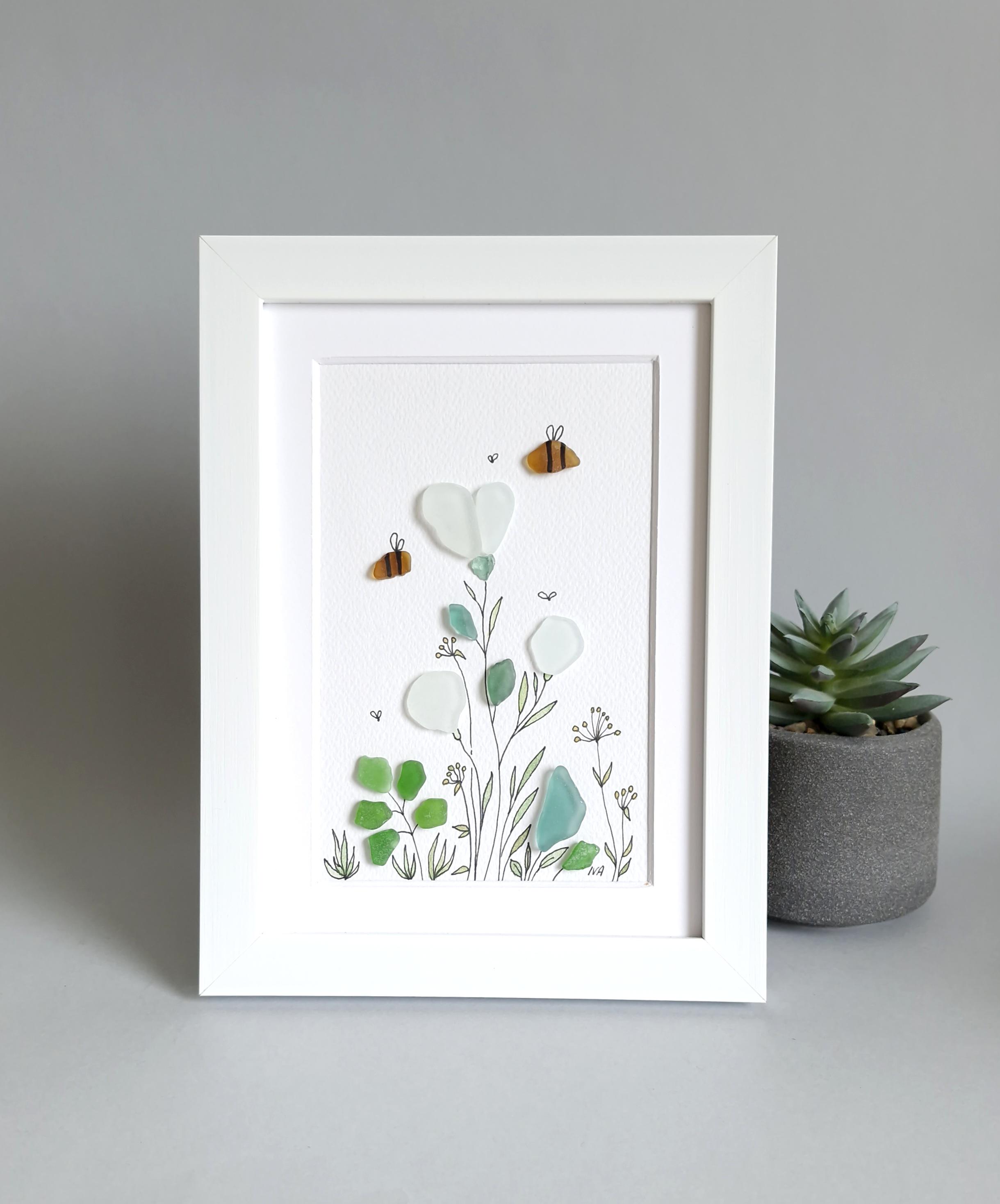 Sea Glass Art Flower, Sea Glass Picture, Mom Gifts, Seaglass Art