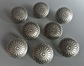 8 boutons à pied 23 mm en métal gravé coloris gris sombre métallique