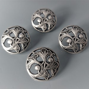 4 round buttons 23 mm engraved and openwork metal blackened silver color