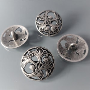 4 boutons ronds 23 mm métal gravé et ajouré coloris argent noirci image 5