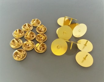 10 supports metal pins gold color base 15 mm