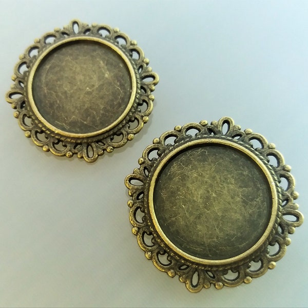 2 supports de broches à cabochons ronds 20 mm coloris bronze