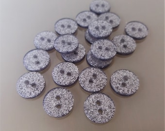 20 round 12 mm blue transparent buttons with silver glitter