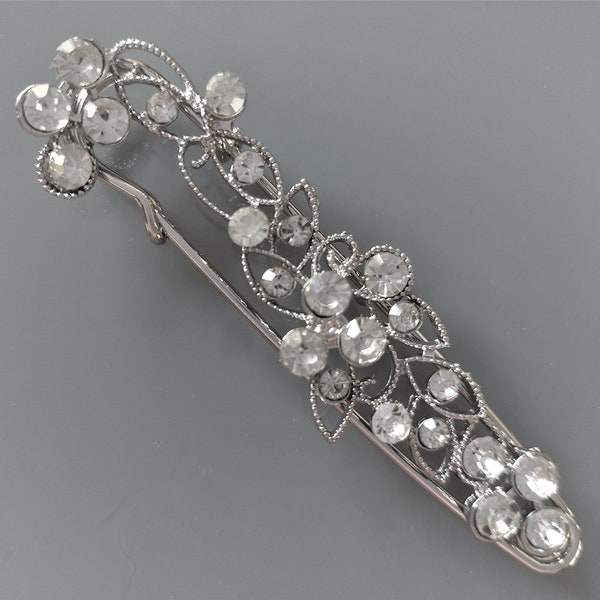 Broche 8 cm métal coloris argent et strass