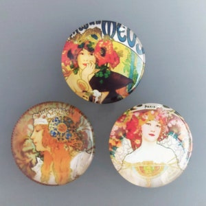 3 cabochons ronds en verre 25 mm visages femmes
